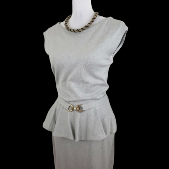 ~~SOLD~~LRL Ralph Lauren ~Woman Size L~ Light Gray Sleeveless Peplum Waist Dress - Picture 4 of 12